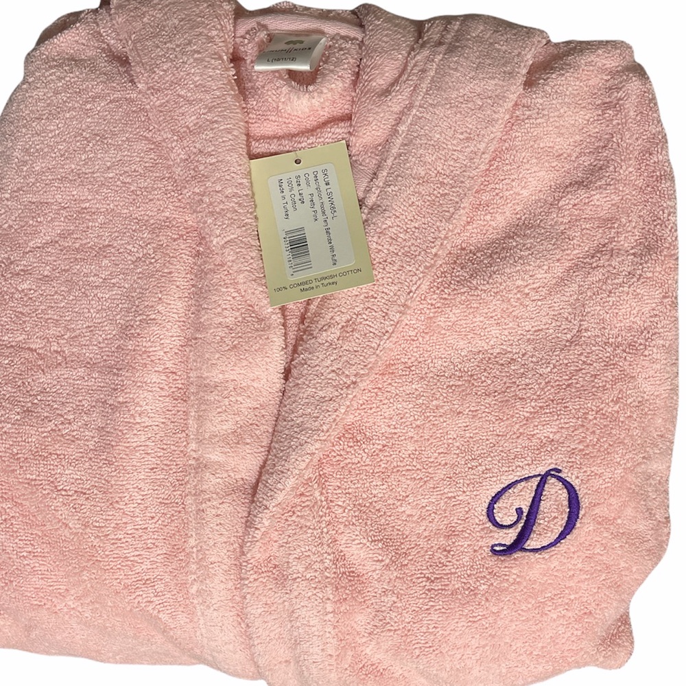 linum kids hooded terry bath robe with ruffle with Initial D 9029 - Picture 4 of 4